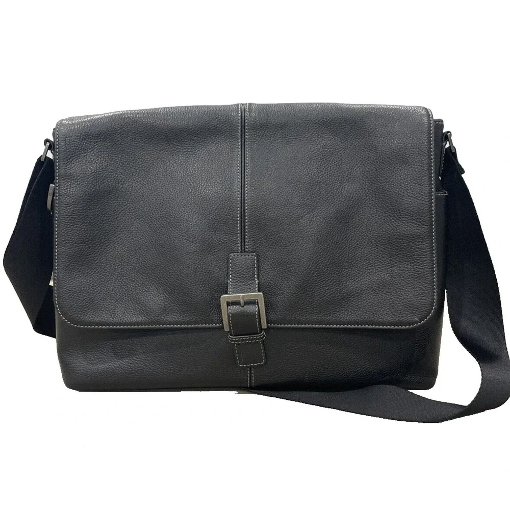BOCONI‎ Black Tumbled Leather Briefcase Padded Attaché Case RFID Protection
